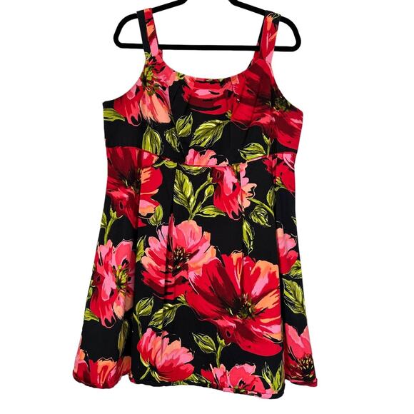 Lane Bryant Dresses & Skirts - Lane Bryant Womens Dress Size 20 Red Black Floral Sleeveless Pleated Fit & Flare